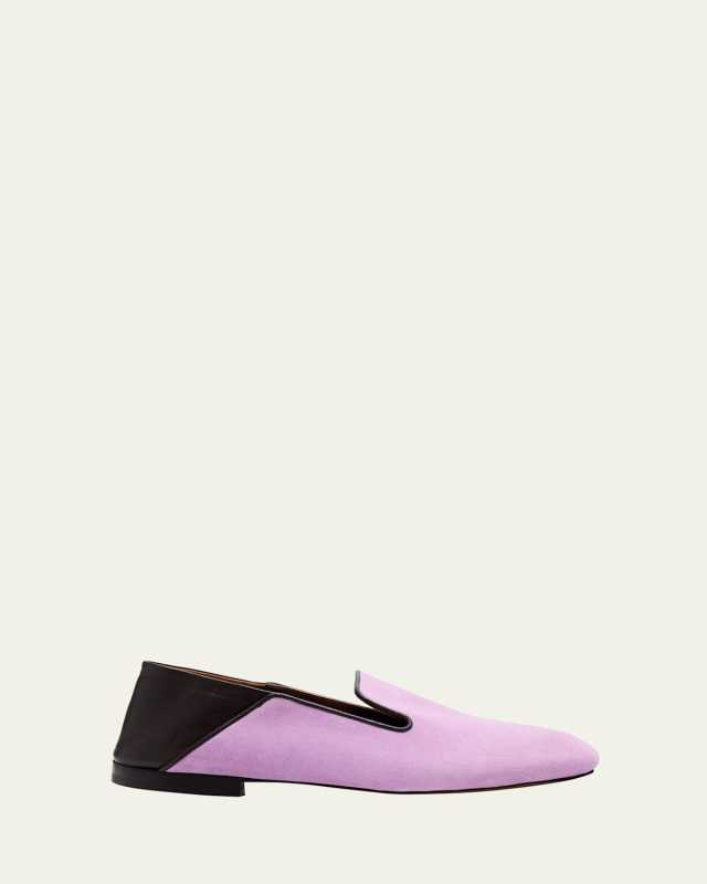 Bicolor Mixed Leather Slip-On Loafers